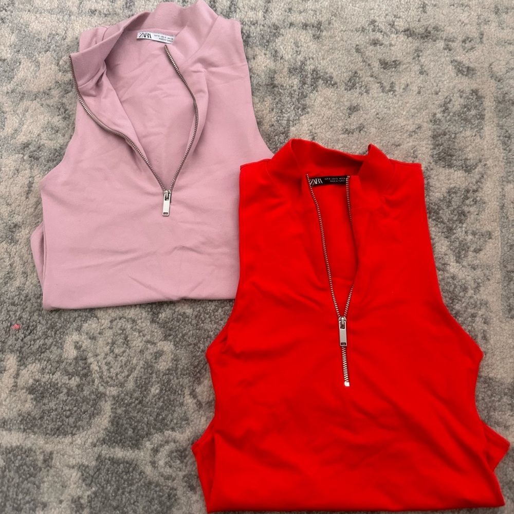 BUNDLE ZARA zipper bodysuit two colors! Pink/lavender and red 2 tops included S